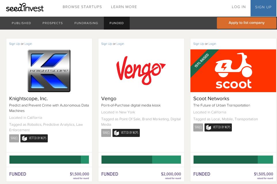 Vengo crowdfunding screenshot