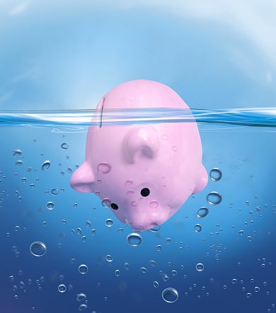 Drowning in dept concept