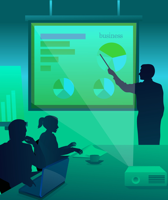 Illustration of business presentation and pie chart shared services image
