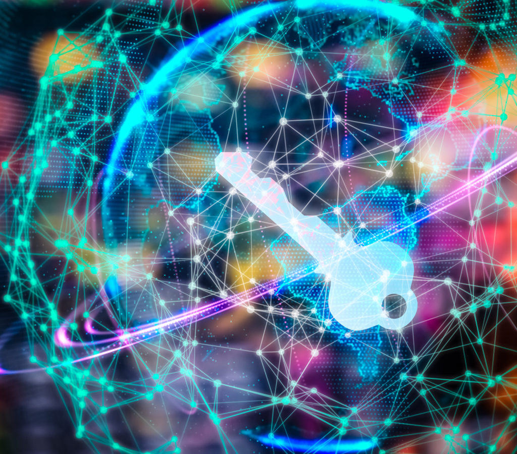 Cyber security concept businessman Lock on digital screen, contrast, virtual screen with a consultant doing presentation in the background Closed Padlock on digital, cyber security, key WannaCrypt