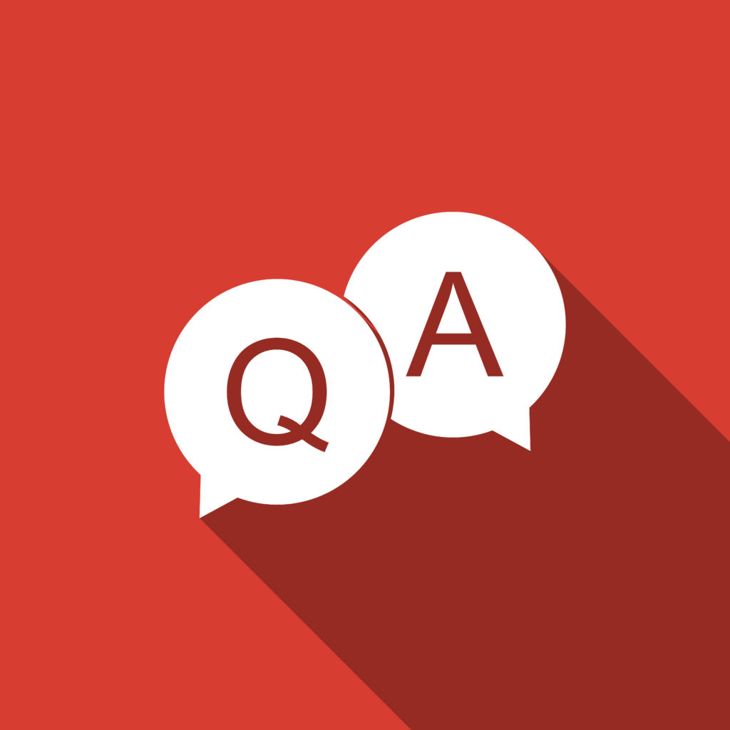 Question and Answer mark in speech bubble icon isolated with long shadow. Q and A symbol. Flat design. Vector Illustration