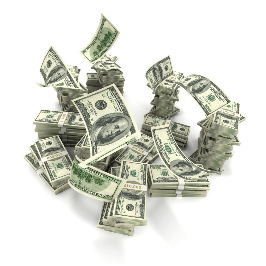 Hundreds Falling onto Money Stack