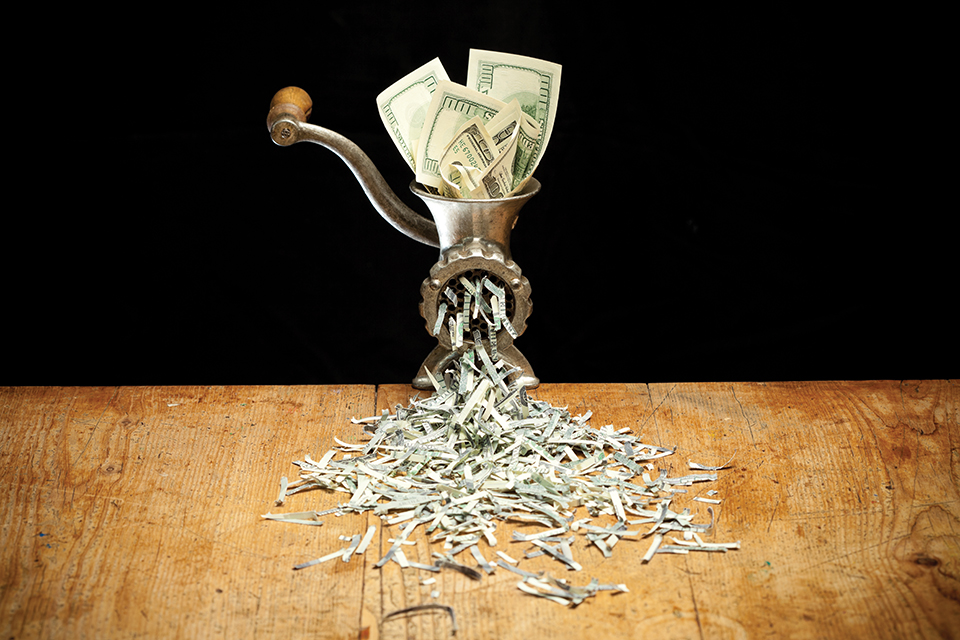 Destroying Dollars with a grinder