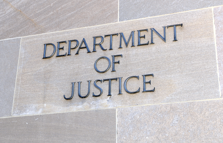 Department of Justice sign, Washington DC, USA