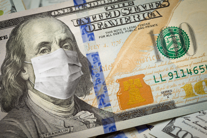 One Hundred Dollar Bill With Medical Face Mask on George Washington