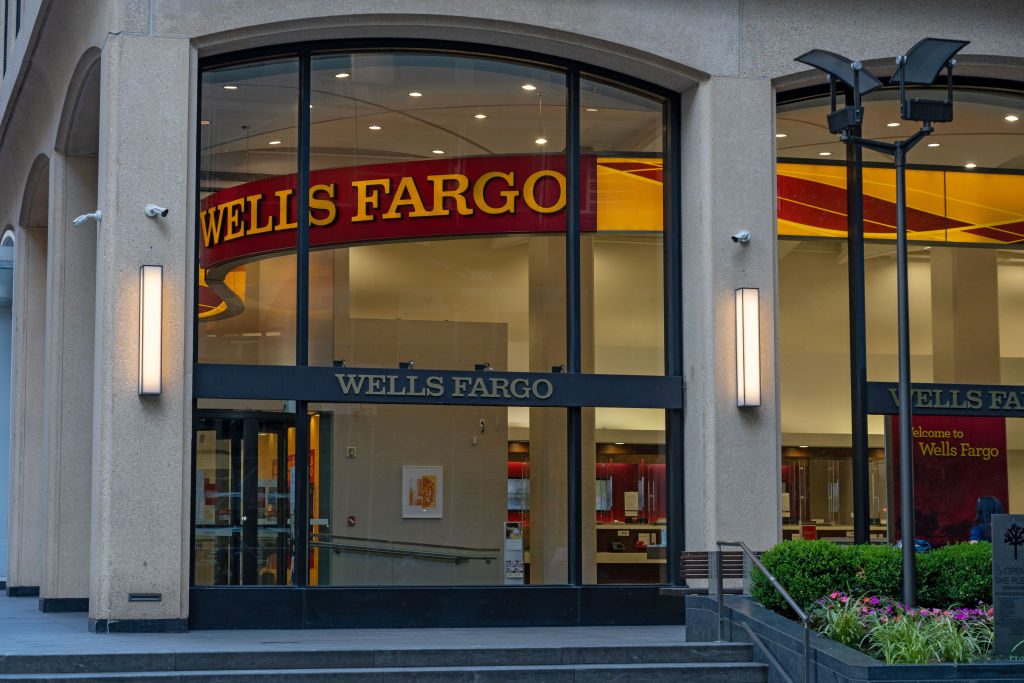 A Wells Fargo Bank branch is seen in New York.Profit